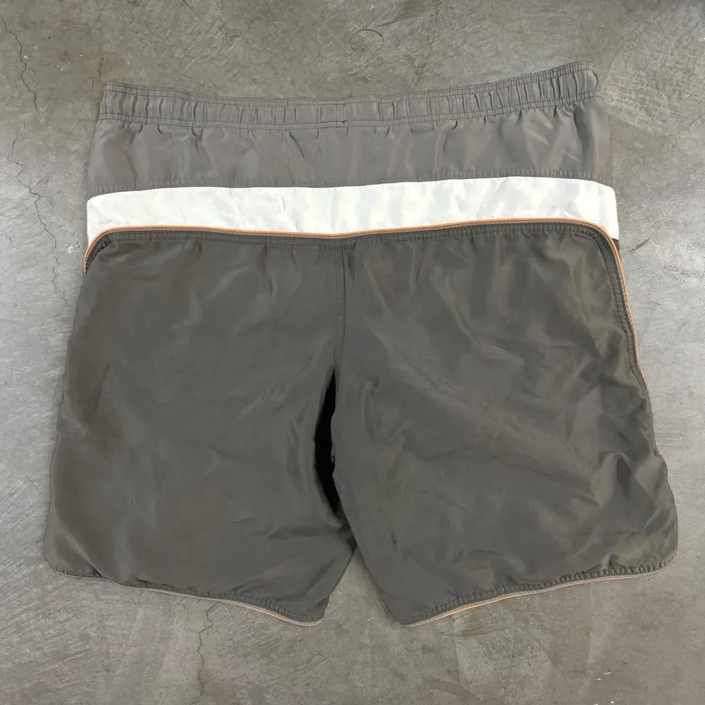 Y2K Nike gray swim shorts with white and orange stripes